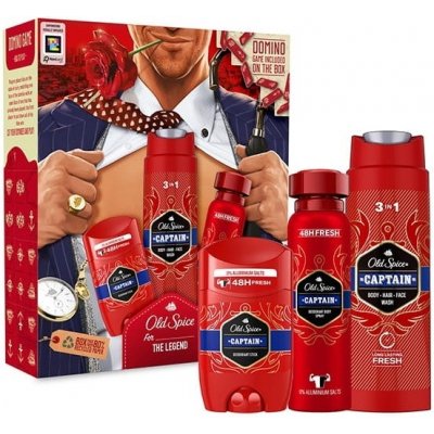 Old Spice Captain 3v1 sprchový gel na tvář, tělo a vlasy 250 ml + antiperspirant deodorant stick 50 ml + deodorant sprej 150 ml + domino, pro muže – Zboží Mobilmania