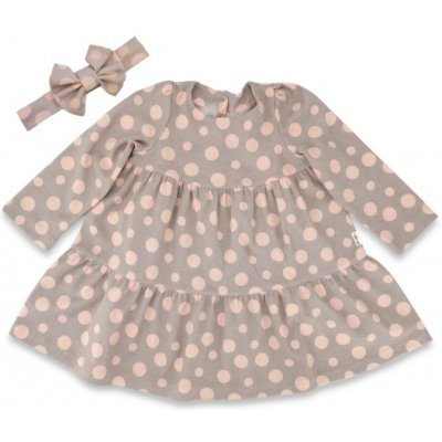 Baby Nellys 2-dílná sada dívčí bavlněné šaty s čelenkou Puntík – Zboží Mobilmania