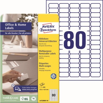 Avery Zweckform L4732REV-10 Snímatelné etikety 35,6x16,9mm 800 ks bílá – Zboží Mobilmania