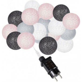 SPRINGOS LED bavlněné koule 7,5 m 30 LED růžová bílá šedá grafitová