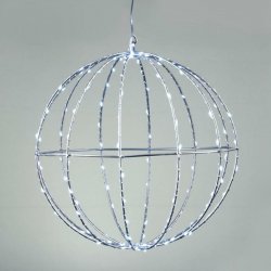 ACA Lighting D30 CM stříbrná koule 144 LED CW 220-240V IP44 3m transparentní napájecí kabel X0614424226