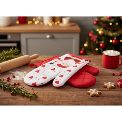 BBK Vánoční kuchyňské rukavice chňapky HAPPY XMAS bílá 18 x 30 cm – Zbozi.Blesk.cz