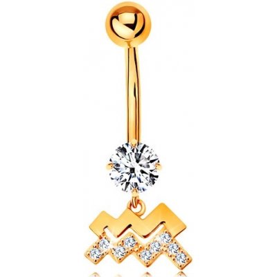 Šperky eshop piercing do pupíku ve žlutém zlatě čirý zirkon symbol znamení VODNÁŘ S2GG183.10