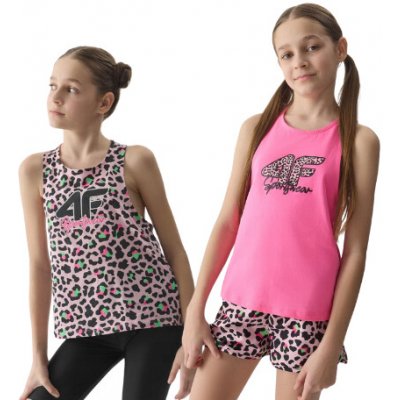 4F 2-Pack dívčí top na ramínkách F1141 růžový + leopardí – Zbozi.Blesk.cz