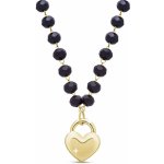Biju Korále černé spojené pozlacenými 14k očky a srdíčkem, 3002285 – Zboží Dáma