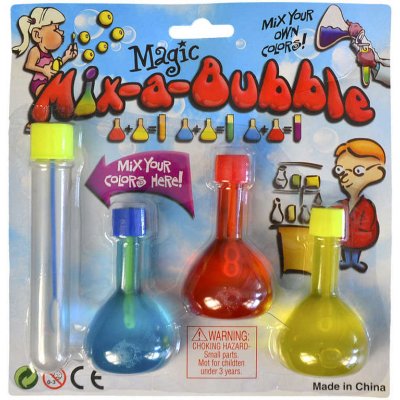 Výroba bublifuku set 3 lahvičky s barevným roztokem na kartě – Sleviste.cz