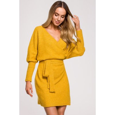 svetrové šaty s viazaním M631 Žlté – Zboží Mobilmania