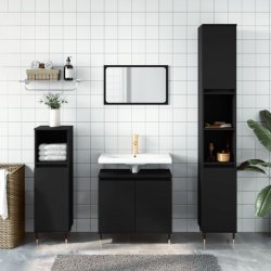 Nábytek XL 3dílný set koupelnových skříněk černý kompozitní dřevo