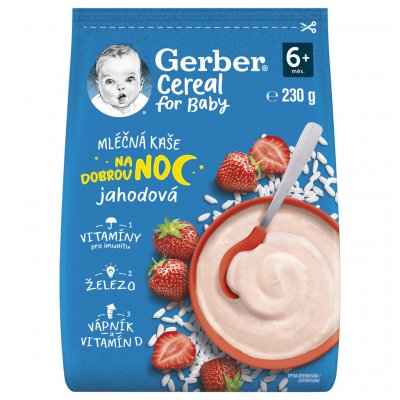 Gerber Cereal for Baby Mléčná kaše na dobrou noc jahodová 230 g – Zboží Dáma