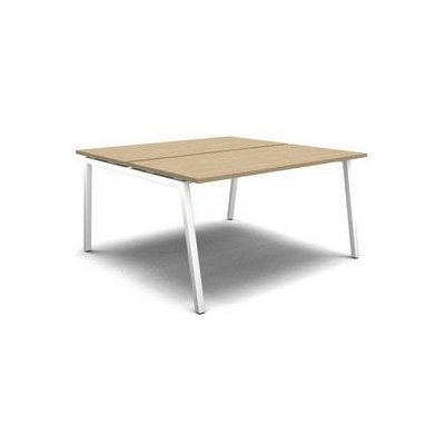 No brand Sdružený kancelářský stůl MOON A, 140 x 164 x 74 cm, rovné provedení, bělený dub/bílá 2254