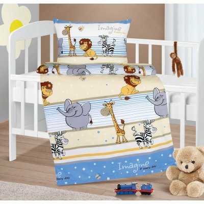 Bellatex Dětské bavlněné povlečení do postýlky Agáta Safari modrá 90 x 135 cm 45 x 60 cm – Zboží Dáma
