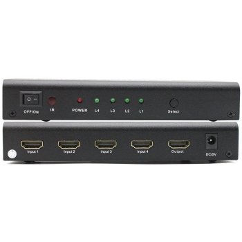 PremiumCord HDMI switch 4:1 s audio výstupy (stereo, toslink, coaxial) khswit41c