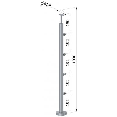 Nerezový sloup, vrchní kotvení, 4 řadový průchodný, vrch pevný, (ø42,4x2 mm), broušená nerez K320 / AISI304 – Zboží Mobilmania