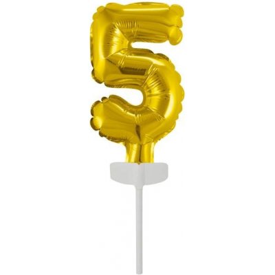 Amscan Fóliový balónek zlatý mini zápich do dortu číslo 5