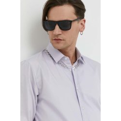 Hugo bavlněné tričko slim s klasickým límcem fialová