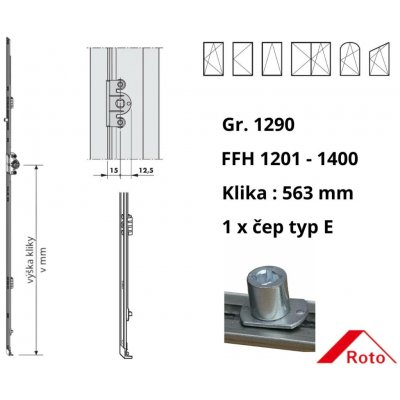Roto převodová lišta NT konstantní D15 1290 / 1201-1400 x 563 mm počet čepů / 1 / E 259840 – Hledejceny.cz