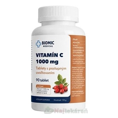BIOMIC Vitamín C 1000 mg s šípky tablety s postupným uvolňováním 90 tablet – Hledejceny.cz