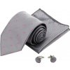 Kravata Šedo růžový Set kravata kapesník a manžetové knoflíčky Dot