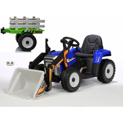 Elektrický Rozkošný traktor s funkční nakládací lžící a vlekem, 2,4G zelená/modrá