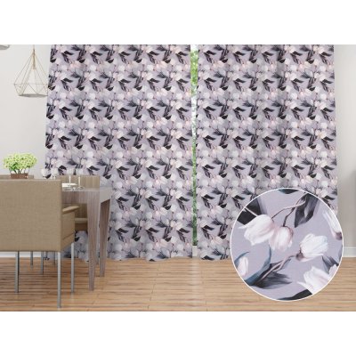 Biante Dekorační závěs PML-034 Bílé tulipány na šedém 145x190 cm – Hledejceny.cz