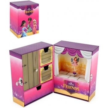 Hrací skříňka šperkovnice princezny natahovací karton 27x18x6cm ve fólii