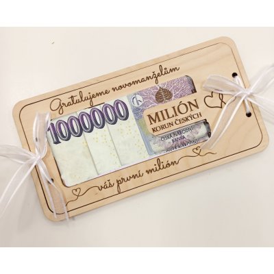 Dřevěná dárková kapsa na peníze (MILIÓN) - novomanželům – Zboží Mobilmania