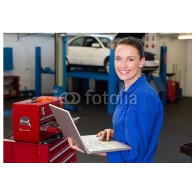 WEBLUX 76801978 Fototapeta plátno Mechanic typing on a laptop Mechanik psaní na notebooku rozměry 174 x 120 cm