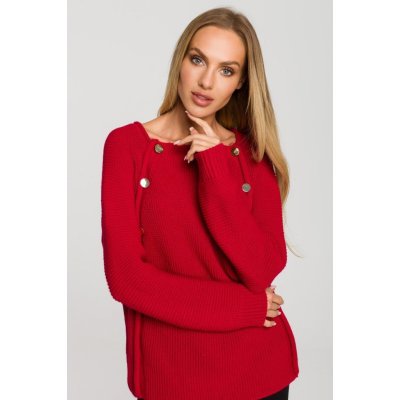 Pulovrový svetr s ozdobnými knoflíky M712 MOE Červená – Zboží Mobilmania