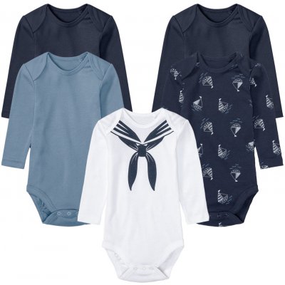 Lupilu Dětské body s dlouhými rukávy BIO 5kusů tmavě modrá bílá modrá – Zboží Dáma