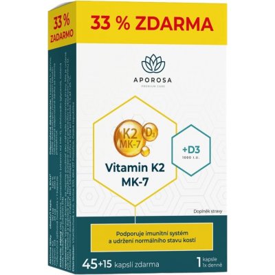 Aporosa Vitamin K2+D3 MK-7 60 kapslí