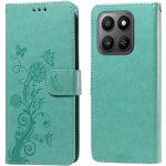 Flowery knížkové pouzdro Honor 400 Smart 5G/4G/Honor X7d - modrozelené – Zboží Živě