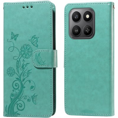 Flowery knížkové pouzdro Honor 400 Smart 5G/4G/Honor X7d - modrozelené – Zboží Živě