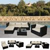 Zahradní sestava Mendler Poly ratanová souprava Brescia, zahradní souprava Sedací souprava Sofa Lounge Set černá, polštáře krémové