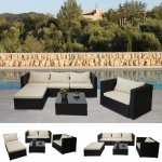 Mendler Poly ratanová souprava Brescia, zahradní souprava Sedací souprava Sofa Lounge Set černá, polštáře krémové – Zboží Mobilmania