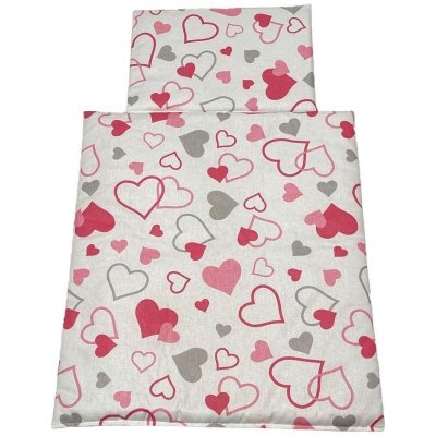 SDS Peřinky do postýlky pro panenky Srdíčka šedorůžová 1x 38x44 cm / 28x20 cm – Zbozi.Blesk.cz