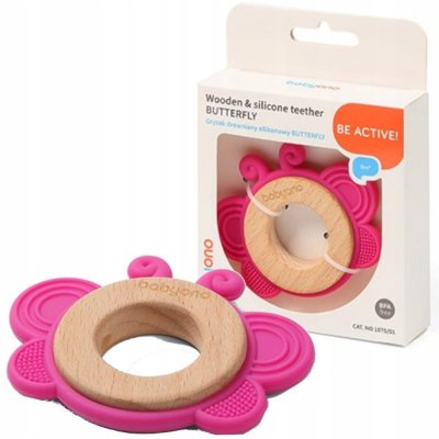 BabyOno dřevěné silikon kousátko kočička pudrová – Sleviste.cz