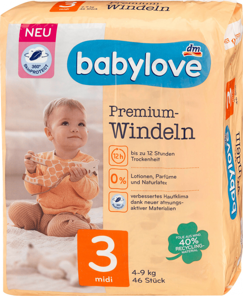 Babylove Premium aktiv 3 midi 4-9 kg 46 ks od 159 Kč - Heureka.cz