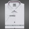 Pánská Košile AMJ pánská bavlněná košile krátký rukáv regular fit VKBR1355 bílá světle šedě tečkovaná