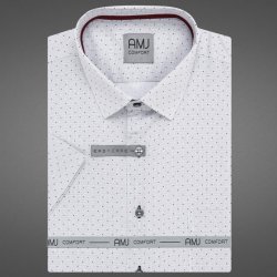AMJ pánská bavlněná košile krátký rukáv regular fit VKBR1355 bílá světle šedě tečkovaná