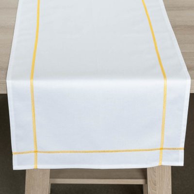 Veba Ubrus Garbo bavlna satén bílá s ozdobným žlutým šitím s nešpinivou úpravou 40x140 cm