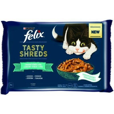 Felix Tasty Shreds s lososem a tuňákem ve šťávě 4 x 80 g