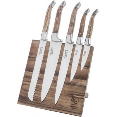 Style de Vie Laguiole Luxury SDV 301104 sada nožů rukojeť olivové dřevo a magnetický stojan z akátového dřeva