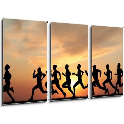 Obraz 3D třídílný - 90 x 50 cm - Marathon, black silhouettes of runners on the sunset Maraton, černé siluety běžců na západ slunce – Zboží Mobilmania
