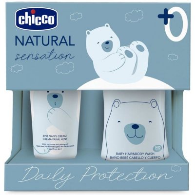 Chicco Natural Sensation 0+ šampon a sprchový gel pro děti od narození 200 ml + 0+ dětský ochranný krém proti opruzeninám 100 ml