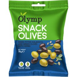 Olymp Mix Kalamata tmavé a zelené olivy bez pecky s bylinkami 70 g