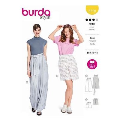 Střih Burda žlutý 5718 - kalhoty marlene se širokými nohavicemi, šortky – Zboží Mobilmania