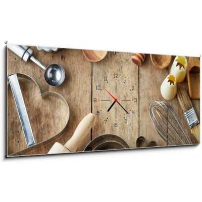 Obraz s hodinami 1D panorama - 120 x 50 cm - kitchen utensil kuchyňské nádobí – Zbozi.Blesk.cz