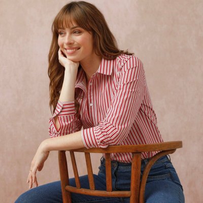 Pruhovaná košile na knoflíčky bílá/červená – Zboží Mobilmania