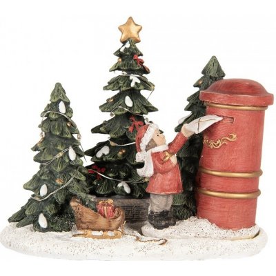 Clayre & Eef Vánoční dekorace děvčátko s dopisem u stromků s Led světýlky - 16*12*14 cm - Clayre & Eef – Hledejceny.cz