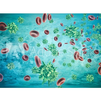 WEBLUX 319192851 Fototapeta papír Human blood cells and virus. 3d rendering Lidské krvinky a virus. 3D vykreslování rozměry 360 x 266 cm – Hledejceny.cz